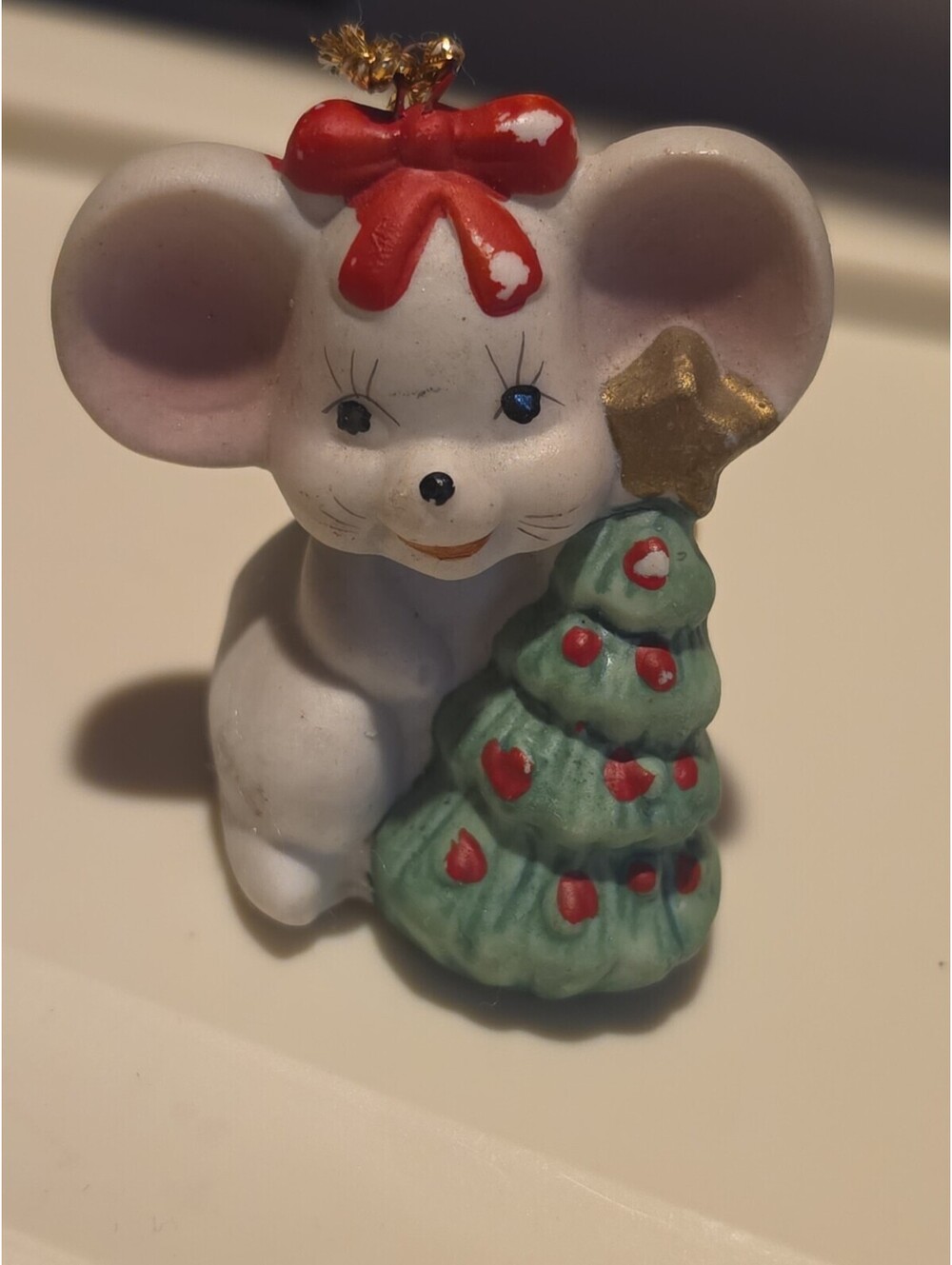 Vintage MCM Around The World Merry Christmas Tree Mouse  Ornament Kitschy